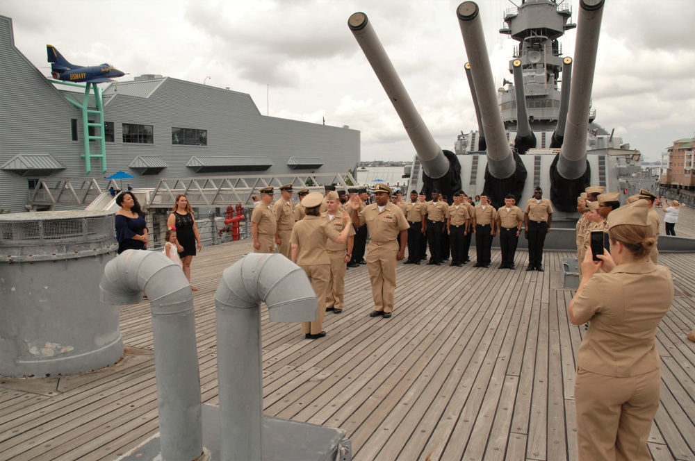 Battleship Wisconsin hosts a promotion ceremony