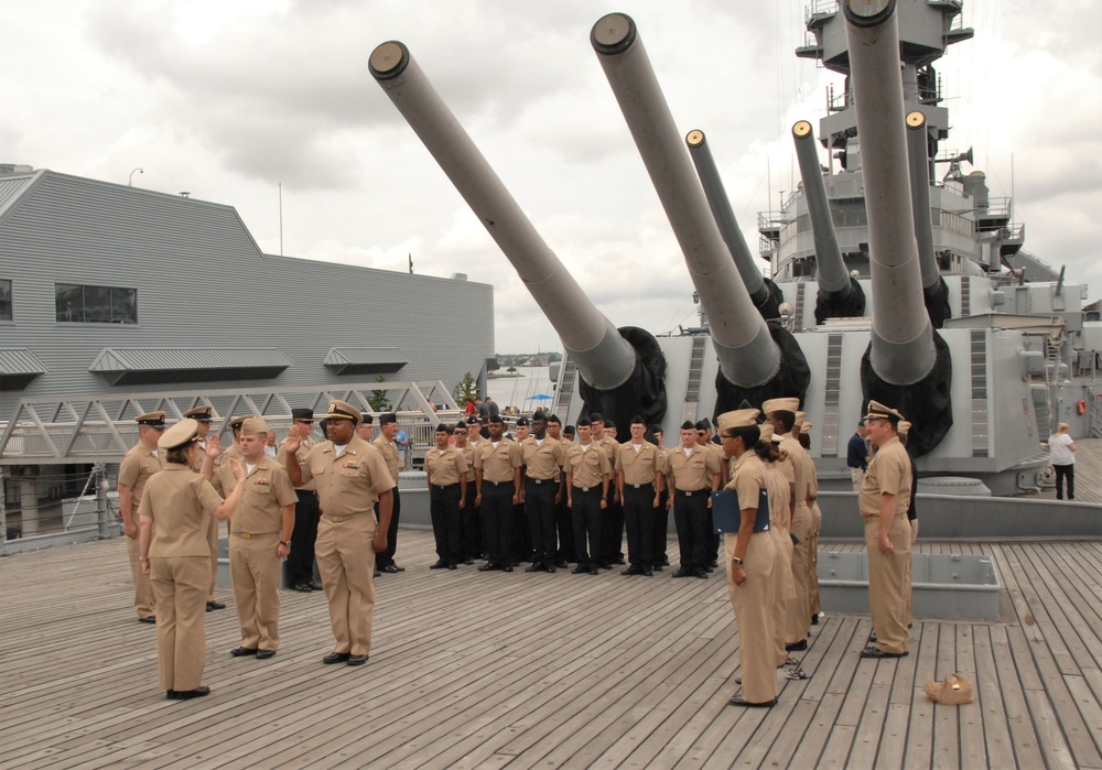 Battleship Wisconsin hosts a promotion ceremony