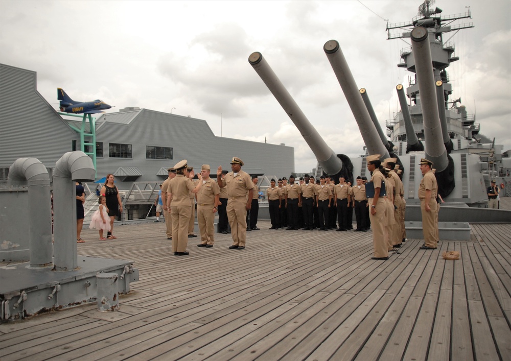 Battleship Wisconsin hosts a promotion ceremony