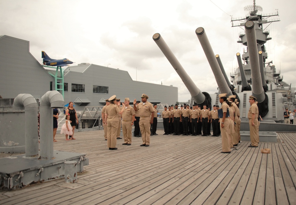Battleship Wisconsin hosts a promotion ceremony