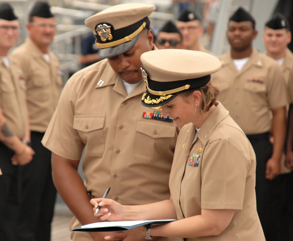 Battleship Wisconsin hosts a promotion ceremony