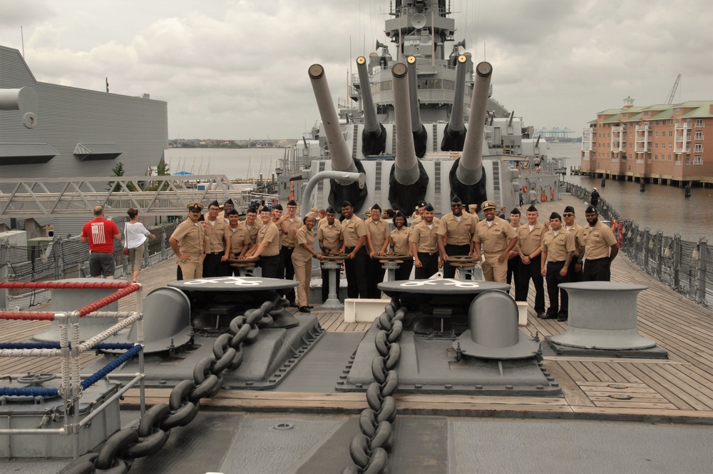 Battleship Wisconsin hosts a promotion ceremony