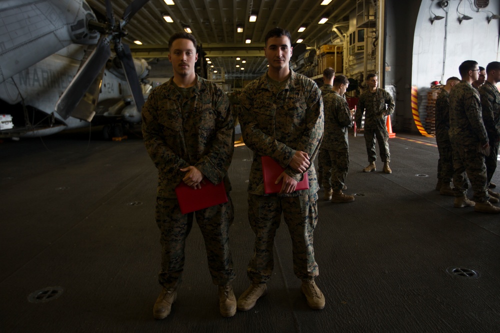 31st MEU Marines celebrate promotions aboard USS Wasp