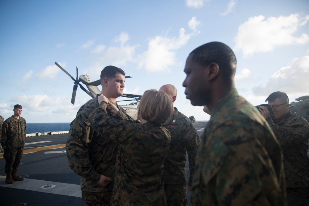 31st MEU Marines celebrate promotions aboard USS Wasp