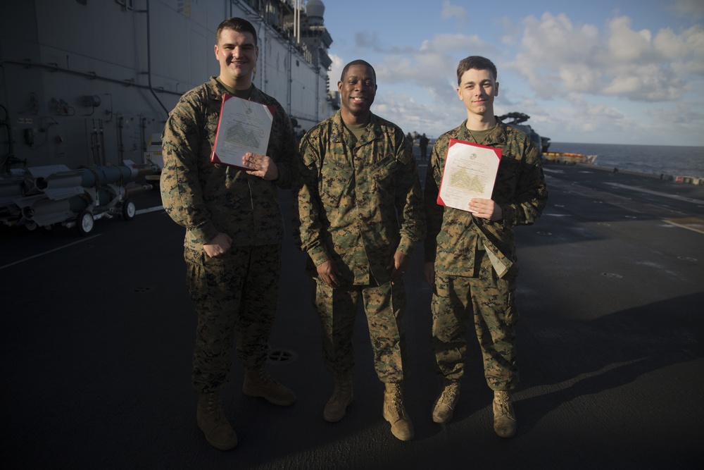 31st MEU Marines celebrate promotions aboard USS Wasp