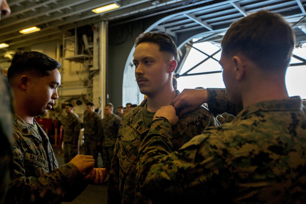 31st MEU Marines celebrate promotions aboard USS Wasp