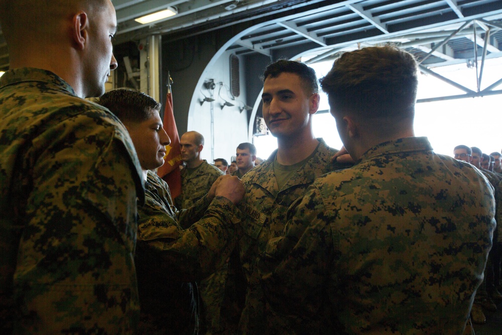 31st MEU Marines celebrate promotions aboard USS Wasp