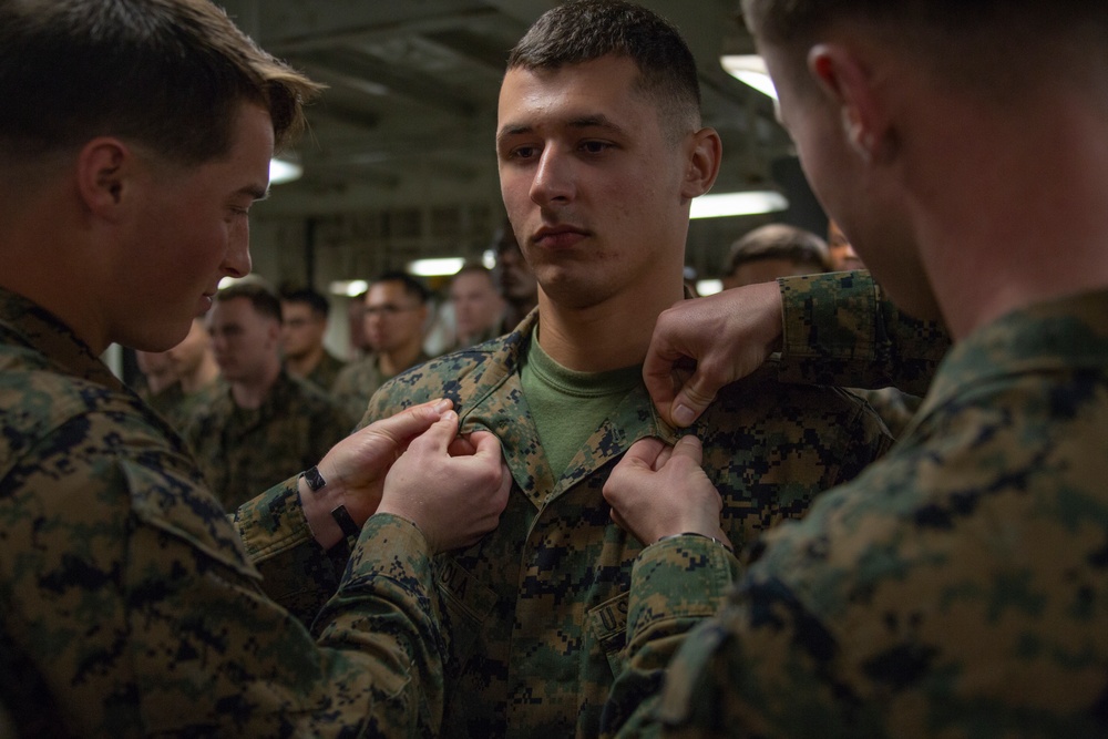 31st MEU Marines celebrate promotions aboard USS Wasp