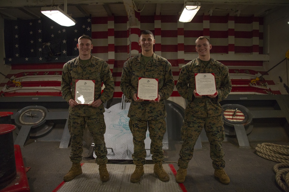 31st MEU Marines celebrate promotions aboard USS Wasp