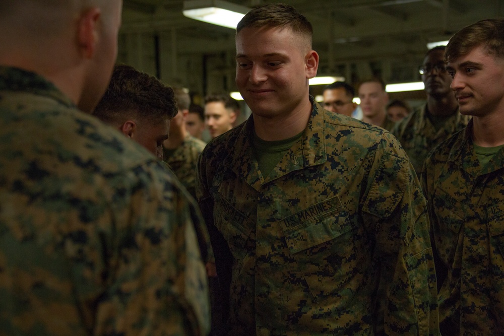 31st MEU Marines celebrate promotions aboard USS Wasp