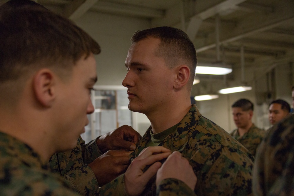 31st MEU Marines celebrate promotions aboard USS Wasp