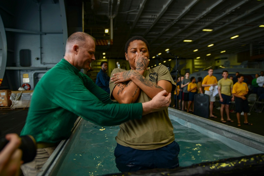 USS Ronald Reagan Conducts Baptism Service