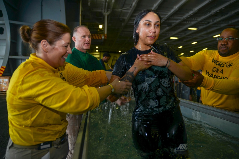 USS Ronald Reagan Conducts Baptism Service