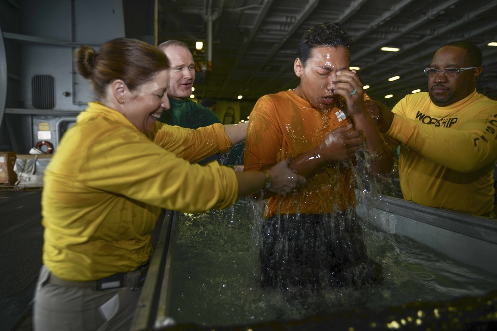 USS Ronald Reagan Conducts Baptism Service