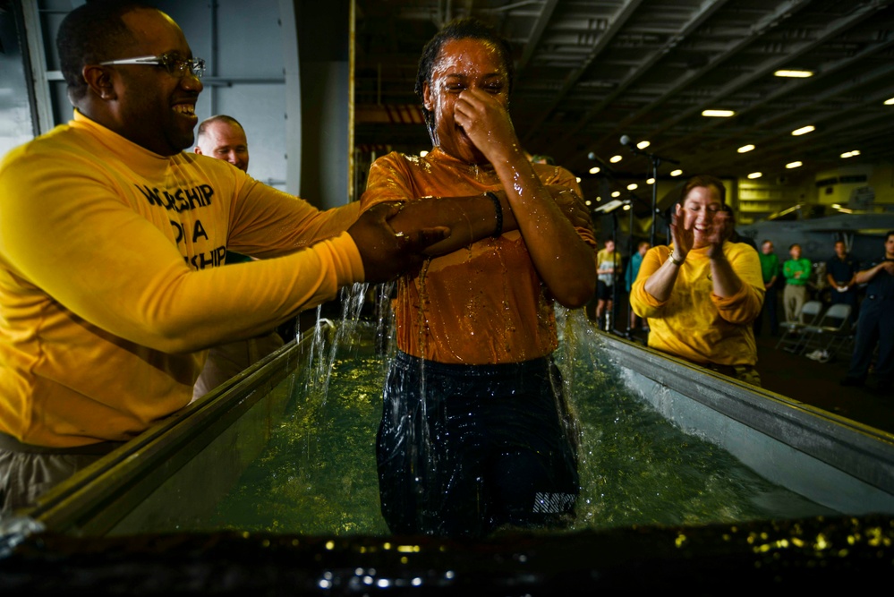 USS Ronald Reagan Conducts Baptism Service