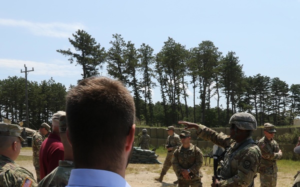 Distinguished civilian and military leaders visit the training sites for combined arms exercise Patriot Crucible at Camp Edwards August 3.