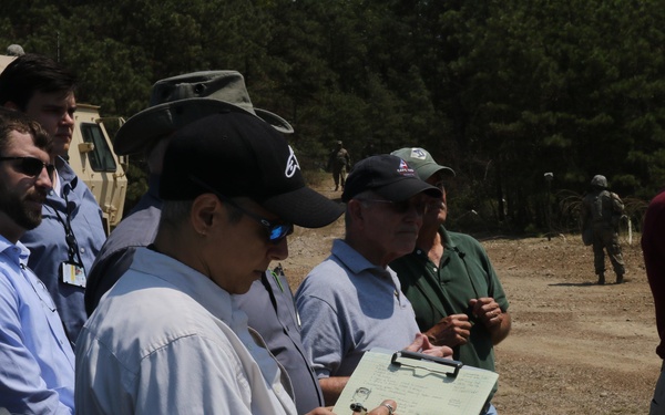 Distinguished civilian and military leaders visit the training sites for combined arms exercise Patriot Crucible at Camp Edwards August 3.