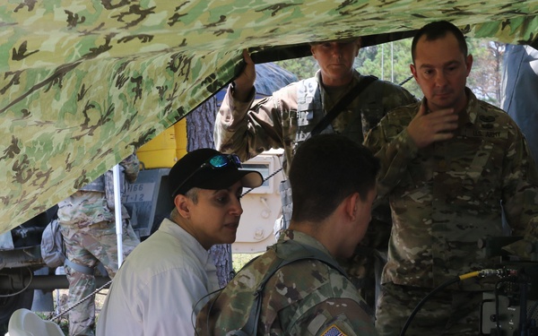 Distinguished civilian and military leaders visit the training sites for combined arms exercise Patriot Crucible at Camp Edwards August 3.