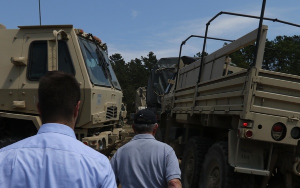 Distinguished civilian and military leaders visit the training sites for combined arms exercise Patriot Crucible at Camp Edwards August 3.