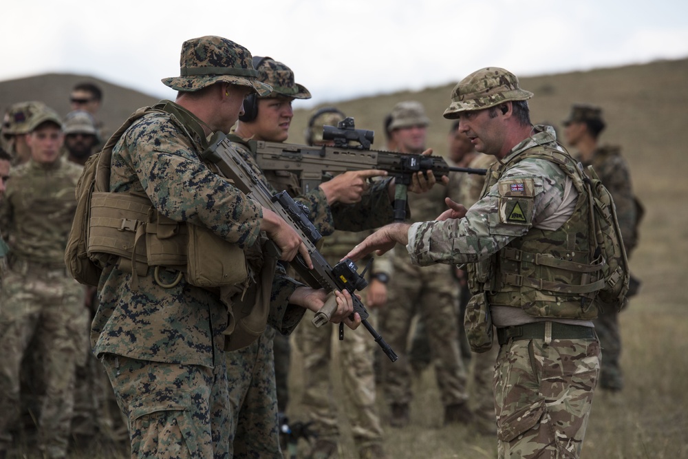 Agile Spirit 19: U.S. Marines and U.K. Army weapons cross training