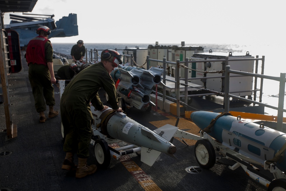 31st MEU Marines conduct ordnance onload aboard USS Wasp