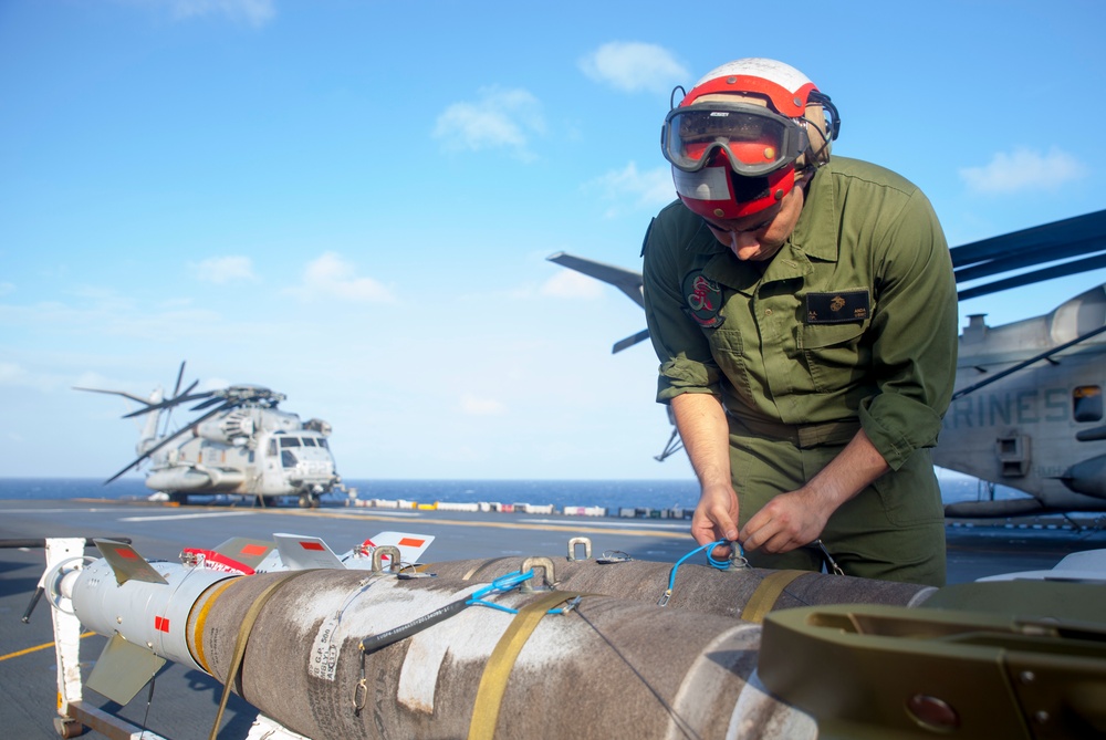 31st MEU Marines conduct ordnance onload aboard USS Wasp