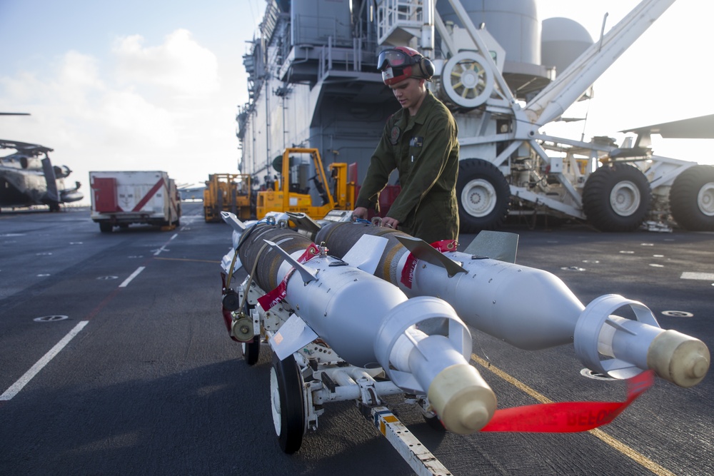 31st MEU Marines conduct ordnance onload aboard USS Wasp