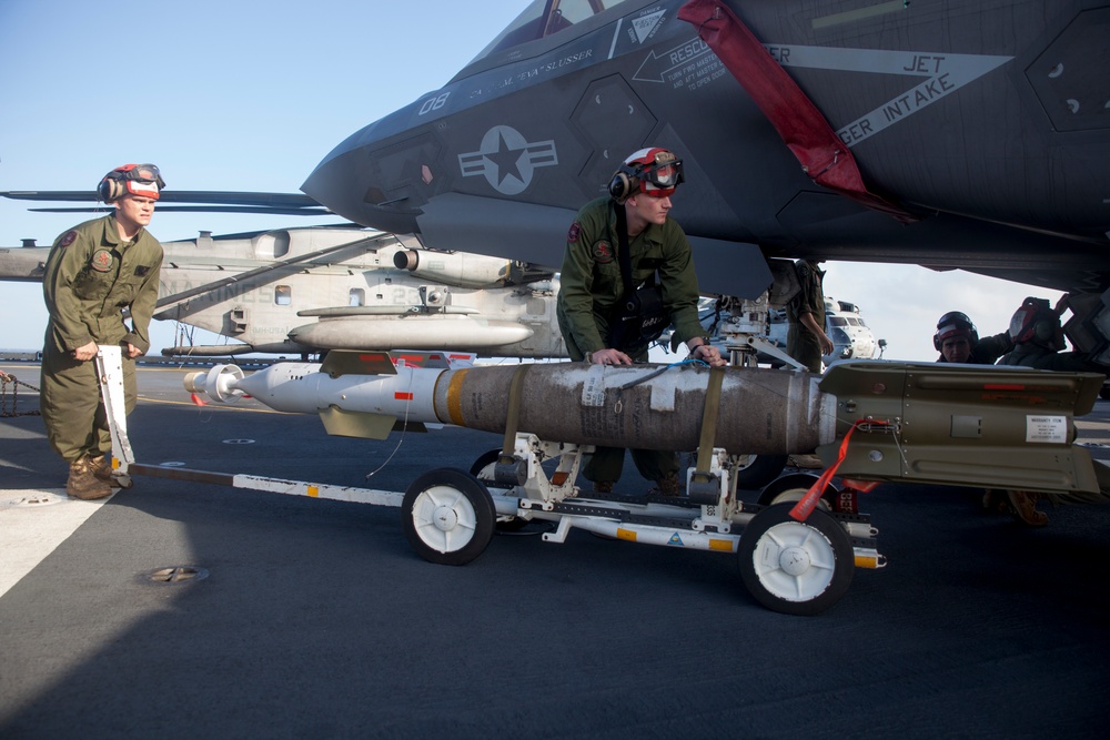 31st MEU Marines conduct ordnance onload aboard USS Wasp