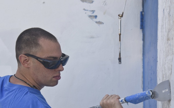 USS Emory S. Land Sailors help Beautify Local Guam Middle School Facilities