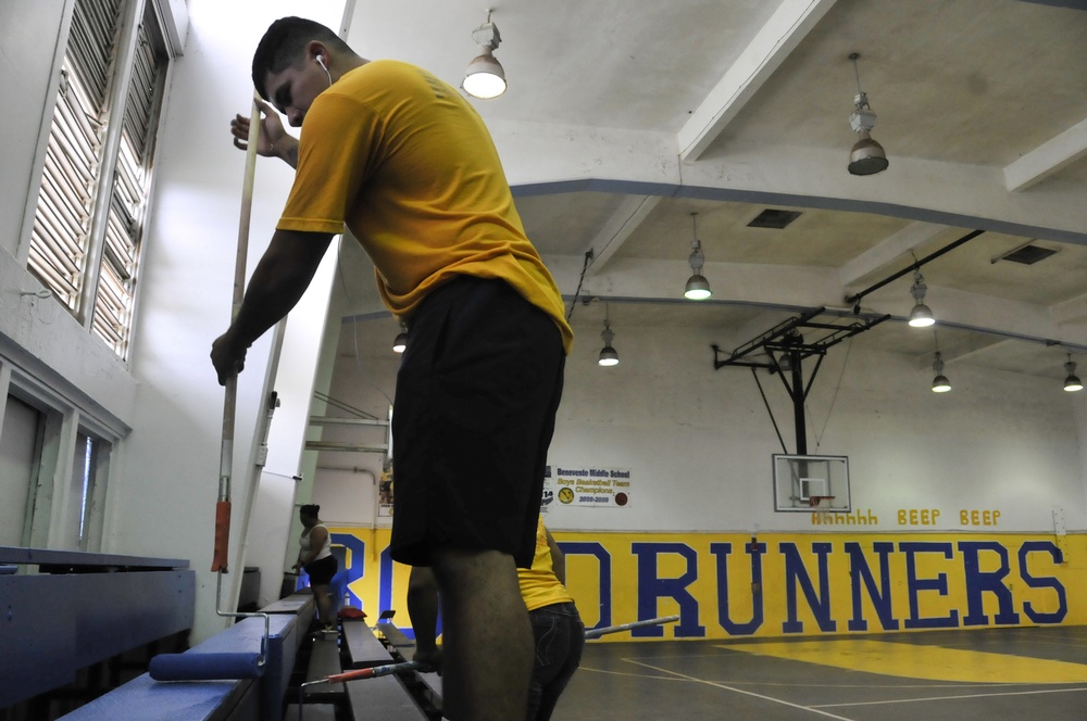 USS Emory S. Land Sailors help Beautify Local Guam Middle School Facilities