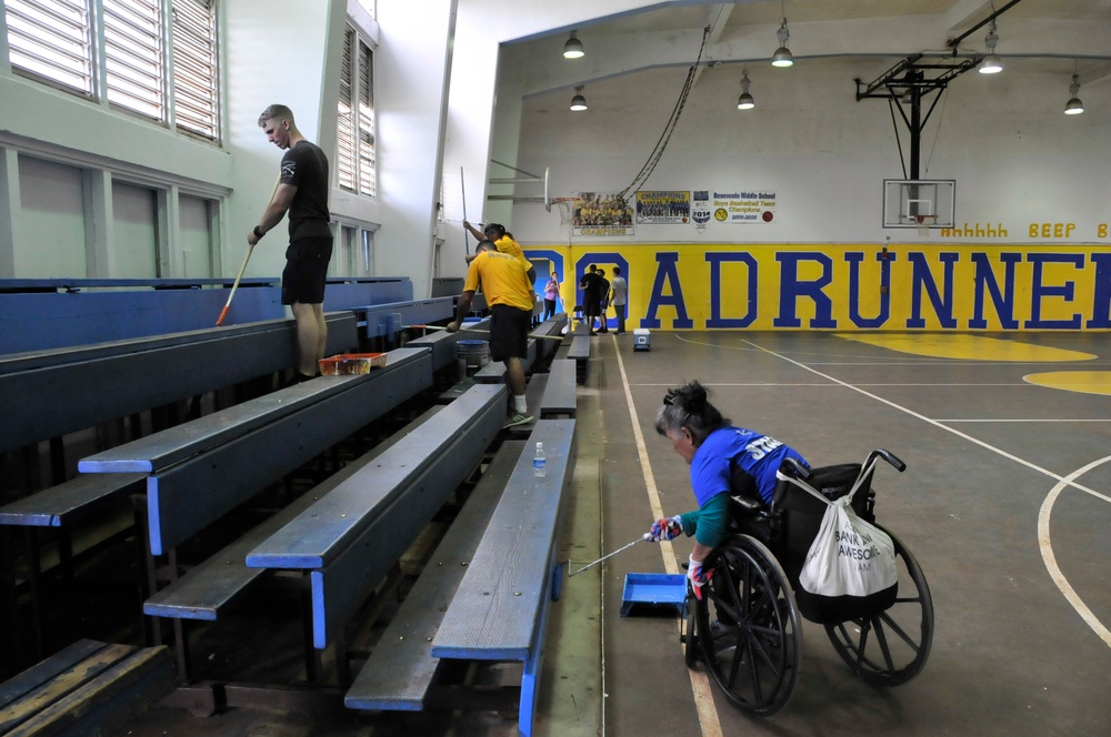 USS Emory S. Land Sailors help Beautify Local Guam Middle School Facilities