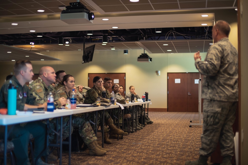 Col. Kevin Echterling briefs the 139th Medical Group