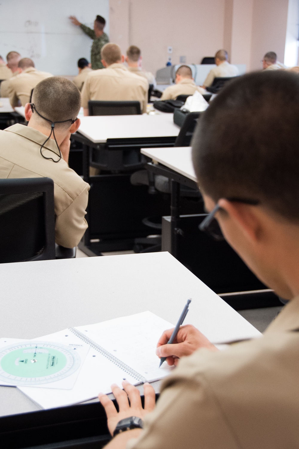 190805-N-TE695-0004 NEWPORT, R.I. (Aug. 5, 2019) – Officer Candidate School (OCS) class 16-19, here at Officer Training Command, Newport, Rhode Island, (OTCN) learns about tides and currents on Aug. 5, 2019.