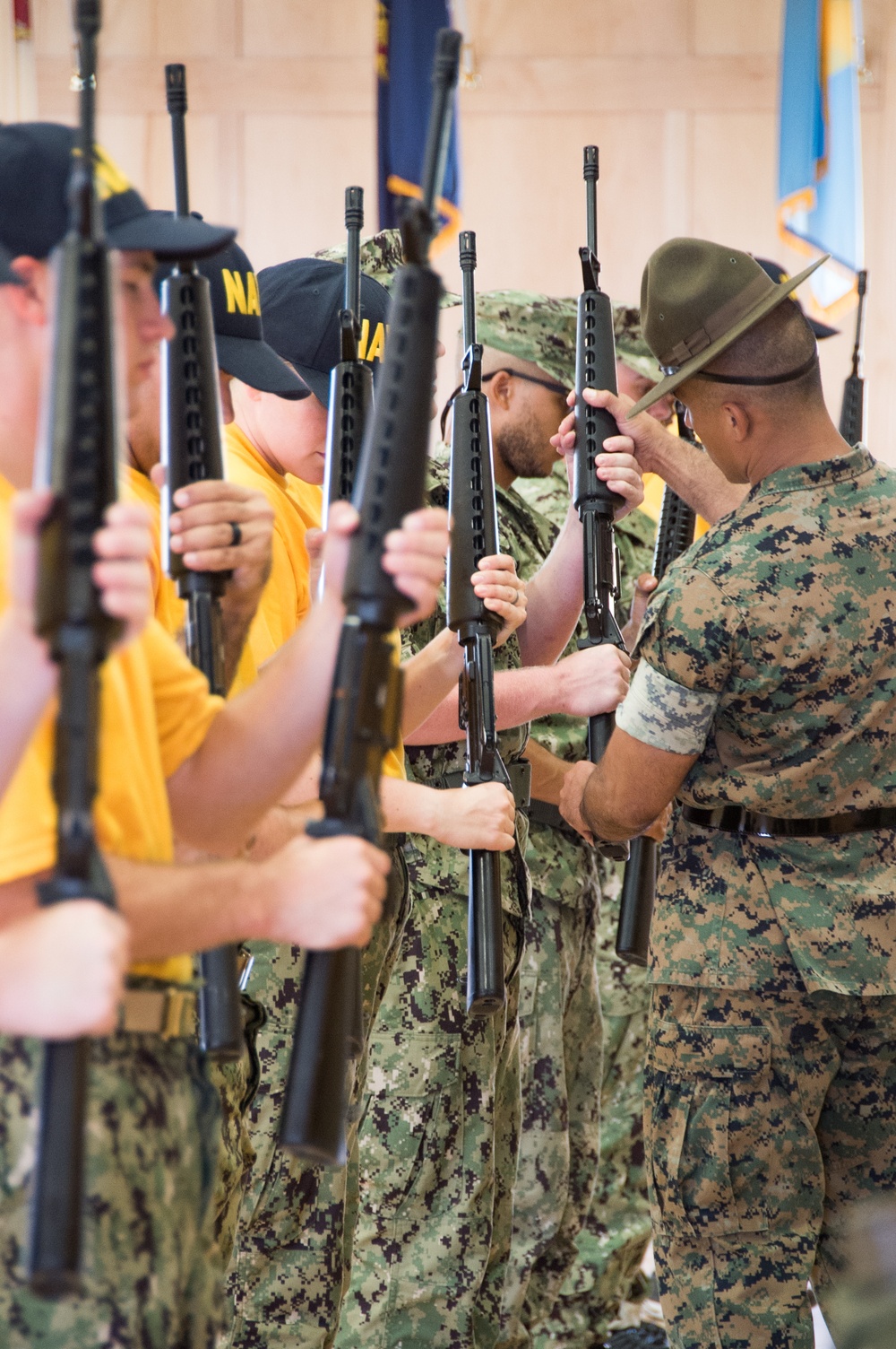 Officer Candidate School (OCS) class 01-20, here at Officer Training Command, Newport, Rhode Island, (OTCN) practices drill and ceremony on Aug. 5, 2019.