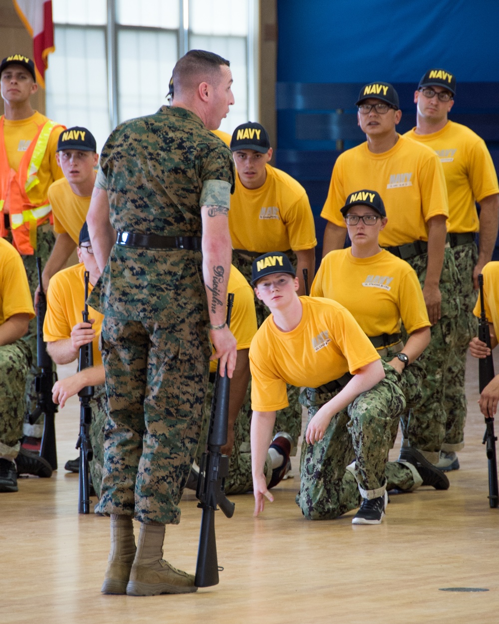 Officer Candidate School (OCS) class 01-20, here at Officer Training Command, Newport, Rhode Island, (OTCN) practices drill and ceremony on Aug. 5, 2019.