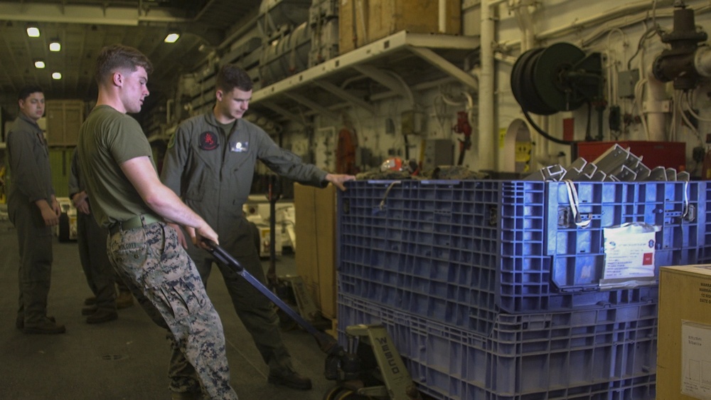 VMM-265 (Rein.) Marines prepare for FARP aboard USS Wasp