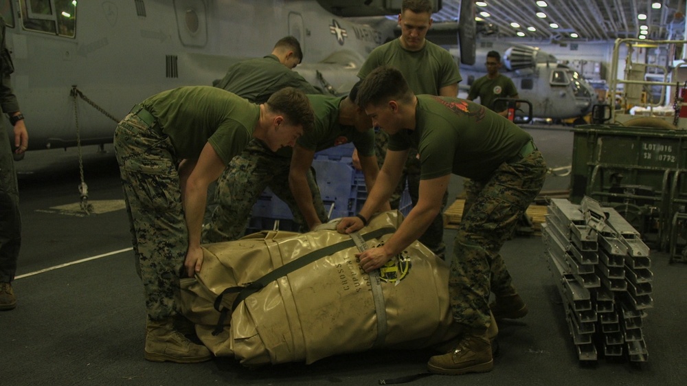 VMM-265 (Rein.) Marines prepare for FARP aboard USS Wasp