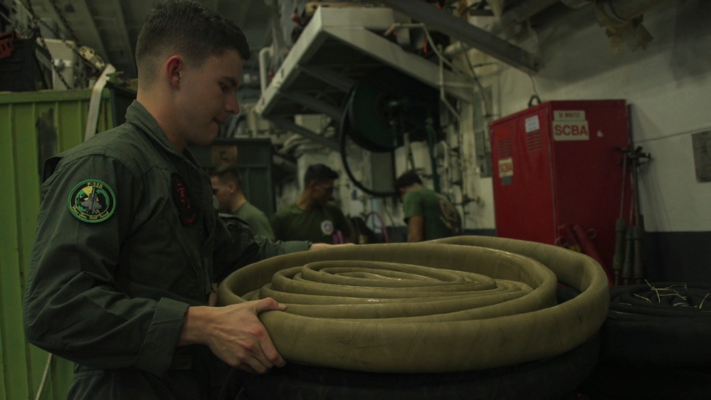 VMM-265 (Rein.) Marines prepare for FARP aboard USS Wasp
