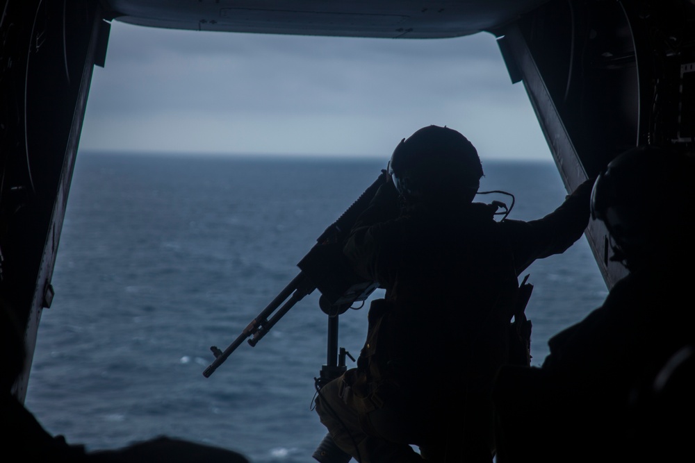 31st MEU Marines conduct MV-22B Osprey aerial gunnery exercise from USS Wasp