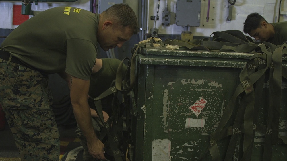 VMM-265 (Rein.) Marines prepare for FARP aboard USS Wasp