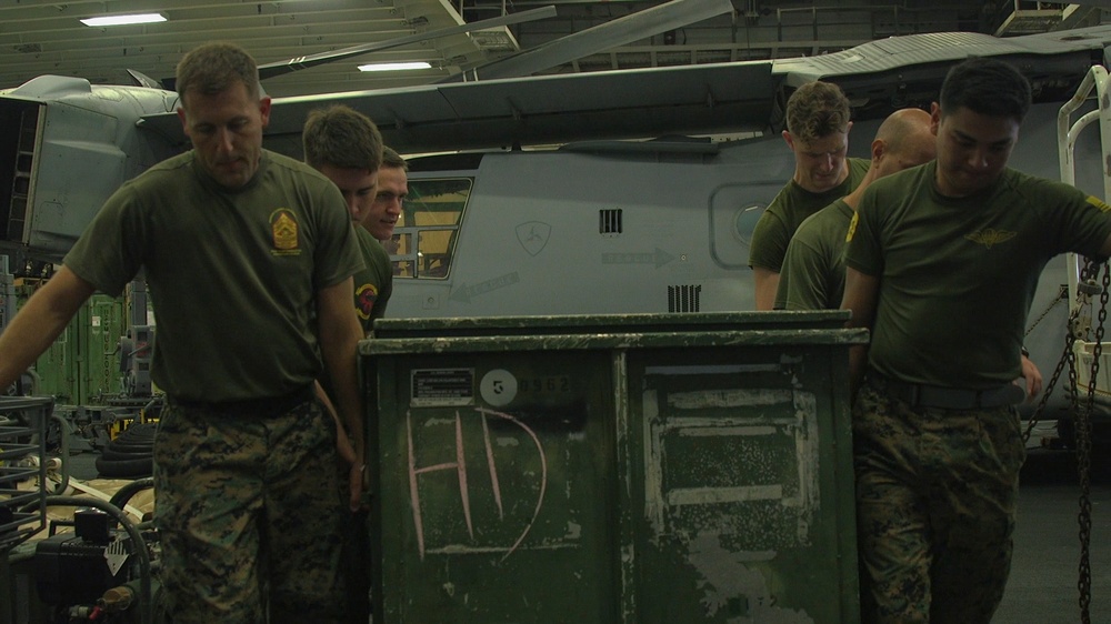 VMM-265 (Rein.) Marines prepare for FARP aboard USS Wasp