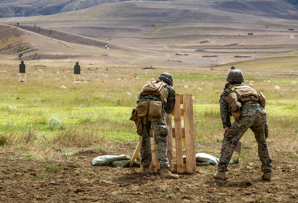 U.S. Marines and British soldiers conduct stress shoot