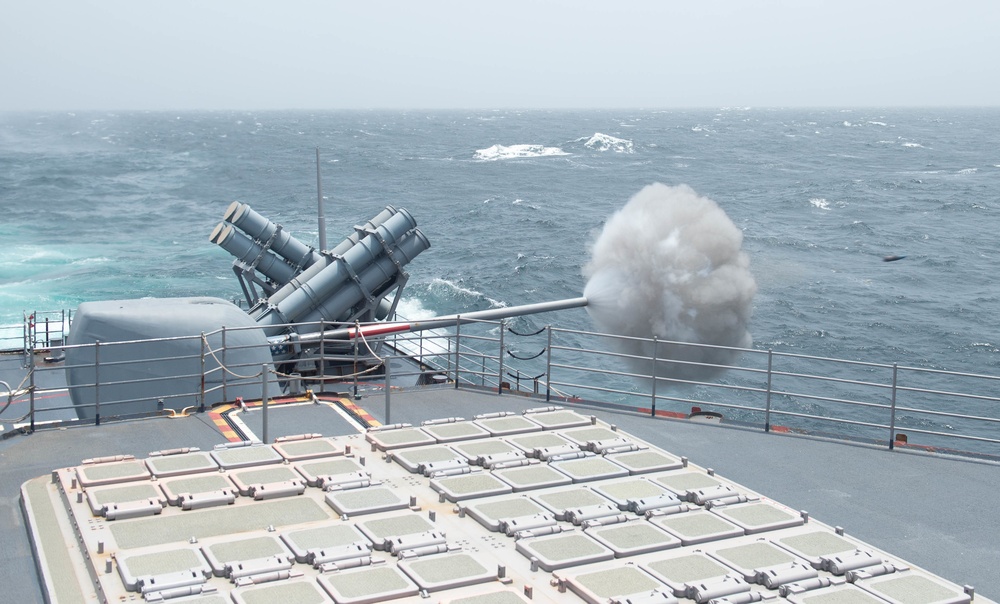 USS Leyte Gulf Conducts A Gun Shoot