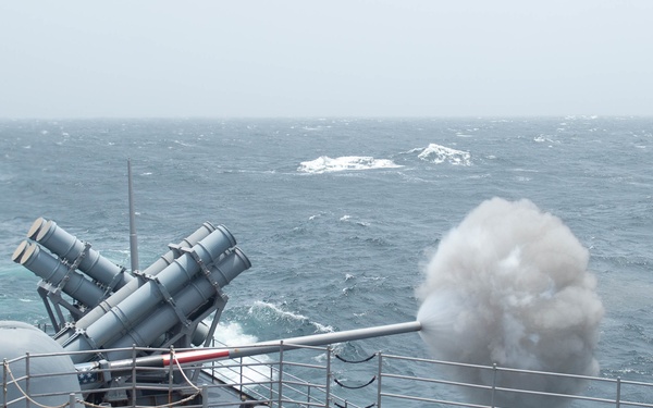 USS Leyte Gulf Conducts A Gun Shoot