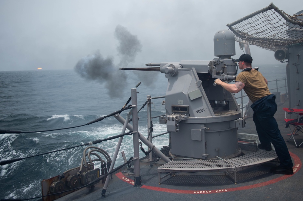 USS Leyte Gulf Conducts A Gun Shoot