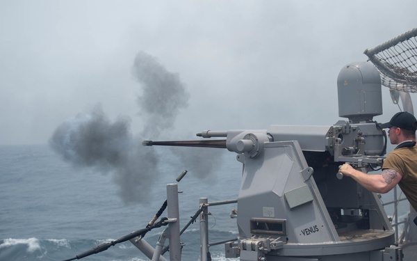 USS Leyte Gulf Conducts A Gun Shoot