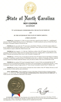 Governor Cooper and the N.C. National Guard Commemorate 75th Anniversary of Historic WWII National Guard Battle – The Battle of Mortain