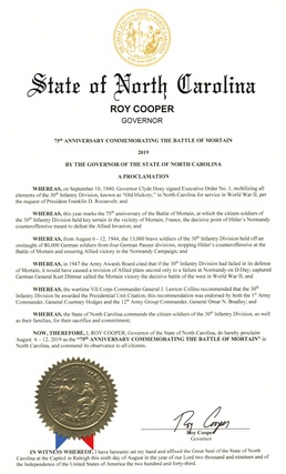 Governor Cooper and the N.C. National Guard Commemorate 75th Anniversary of Historic WWII National Guard Battle – The Battle of Mortain