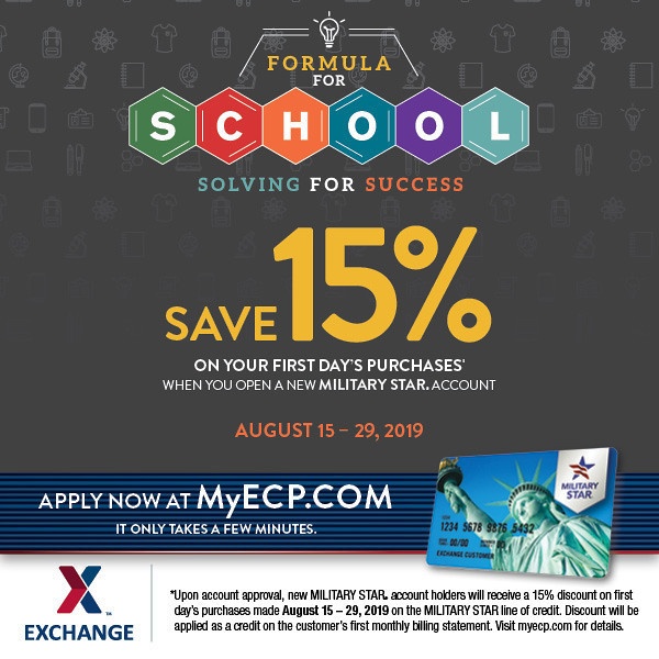 Save 15% More on Back-to-School Shopping at the Exchange with New MILITARY STAR Accounts Aug. 15-29