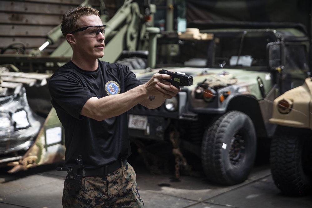 31st MEU Marines hold taser qualification training aboard USS Ashland